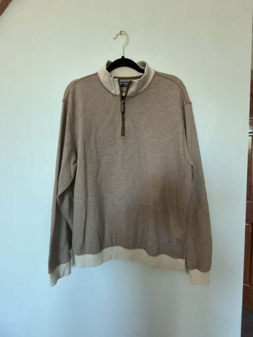 Cremieux Classics Beige Houndstooth Quarter-Zip Pullover Sweater XL